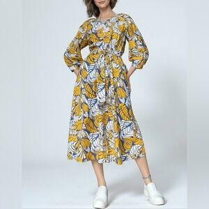 Talbots Leaf Print Midi Dress Poplin Shirtdress  Tropical Colorblock Leaves 6
